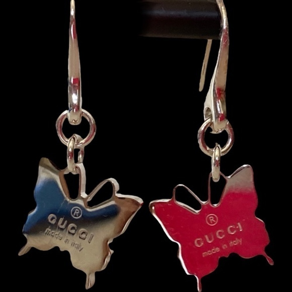 Gucci Luxury Designer Earrings 925 Sterling Silver Butterfly Drop NEW - Picture 5 of 10